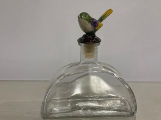 2 Botes Cristal con Tapón Pájaro Esmaltado