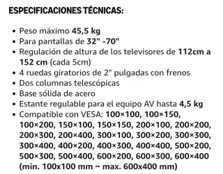 Soporte TV Móvil para tv de hasta 65"