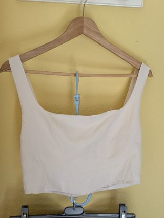 Conjunto Top Corsé y Pantalón Beige