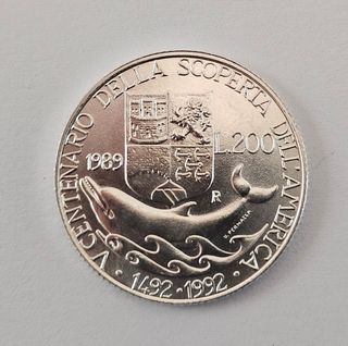 200 Lire Scoperta America 1989 FDC Argento