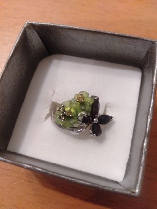 Anillo Plata Granate y Moldavita Talla 58