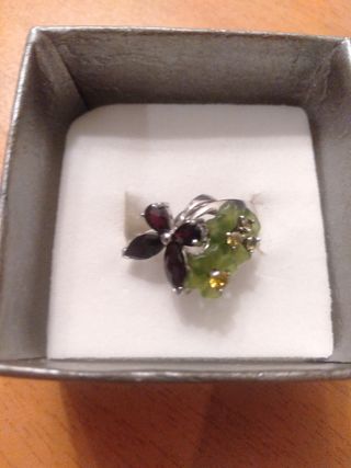 Anillo Plata Granate y Moldavita Talla 58
