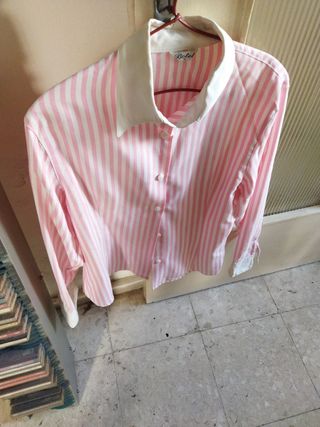 Camisa Botel Rayas Rosas y Blancas Manga Larga