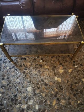 Mesa de centro cristal y metal dorado