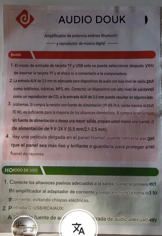 Amplificador Audio Estéreo Bluetooth AUDIO DOUK