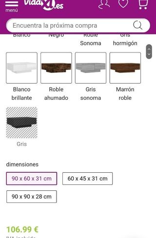Mesa de centro madera90 x 60 x 31