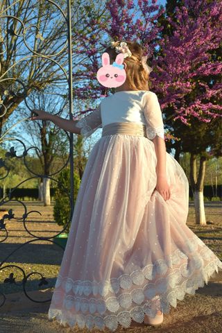 Vestido de comunión rosa y blanco