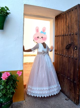 Vestido de comunión rosa y blanco