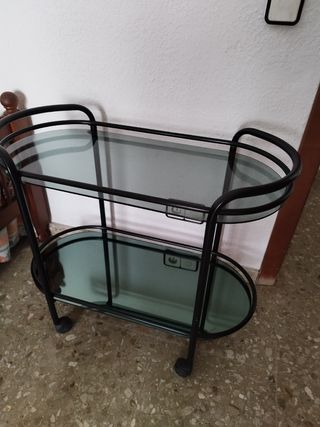 Mesa camarera cristal y metal negra