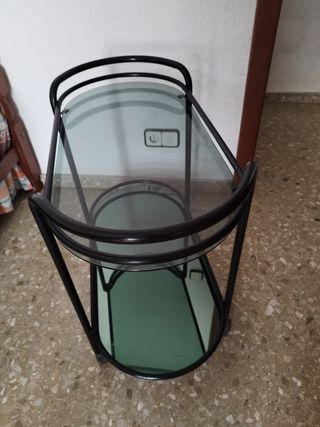 Mesa camarera cristal y metal negra