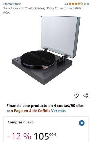 Tocadiscos Muse - 2 velocidades, USB, RCA