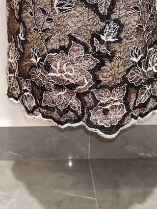 Vestido Largo Encaje Negro y Marrón