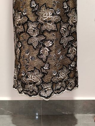 Vestido Largo Encaje Negro y Marrón