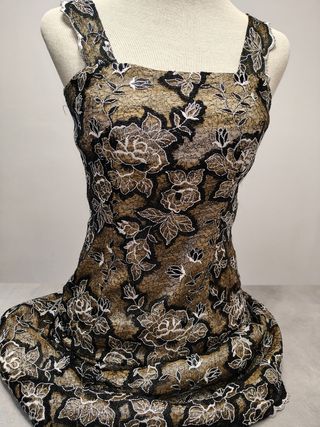 Vestido Largo Encaje Negro y Marrón