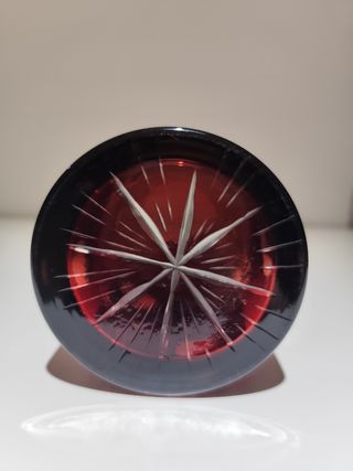 Jarrón Cristal Bohemia Rojo Tallado