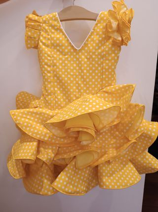 Traje Flamenca Niña Amarillo Lunares