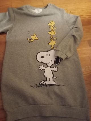 Sudadera larga Snoopy gris y amarilla