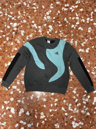 Sudadera Adidas Vintage Gris y Turquesa Talla L