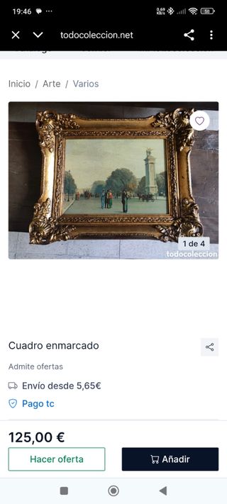 Cuadro al óleo con marco dorado y verde