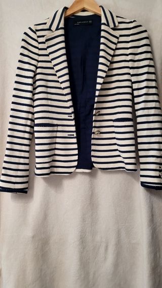 Americana Zara Mujer Rayas Azul