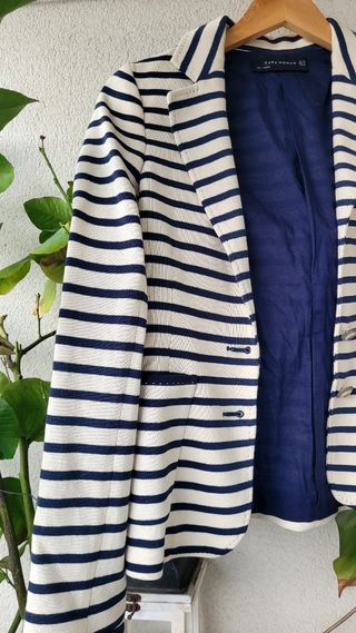 Americana Zara Mujer Rayas Azul