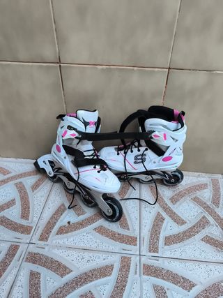Patines en línea blancos y rosas talla 39