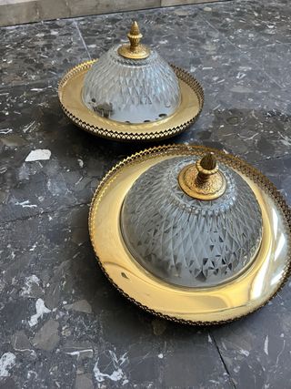 Dúo de Lámparas plafón antiguas doradas cristal