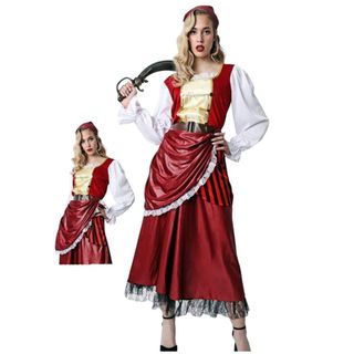Disfraz Pirata Mujer Adulto Vestido Rojo Largo
