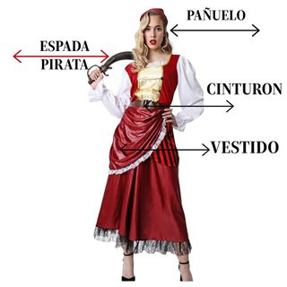 Disfraz Pirata Mujer Adulto Vestido Rojo Largo