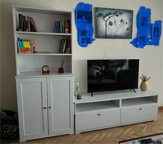 Mueble modular salón blanco y dorado