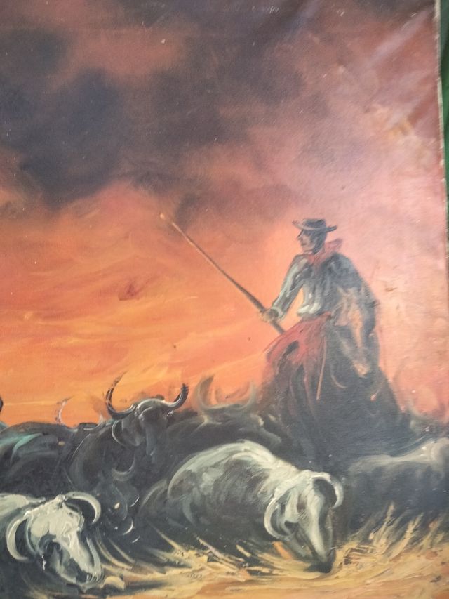 Gran cuadro del maestro Palmero recogida de toros