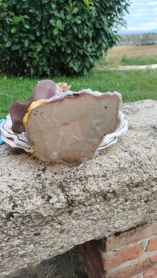 Statuetta antica pastorella con agnello ceramica