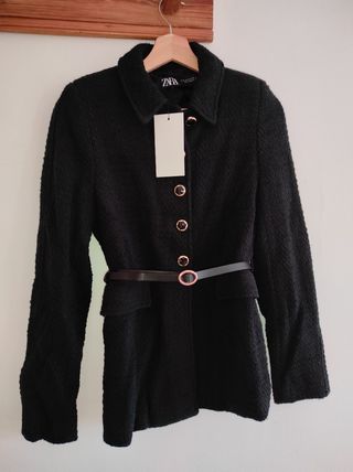 Abrigo Zara Negro Cinturón Talla M Nuevo