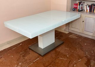 Mesa comedor cristal blanco diseño moderno