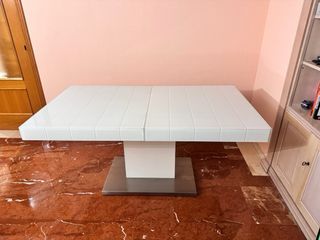 Mesa comedor cristal blanco diseño moderno