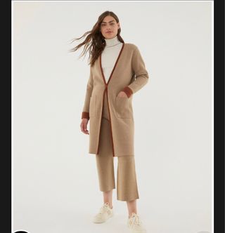 Paz Torras Chaquetón Beige punto bicolor
