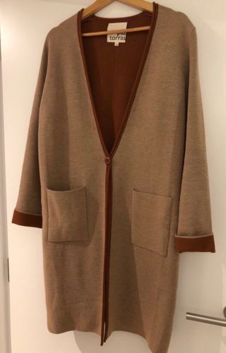 Paz Torras Chaquetón Beige punto bicolor