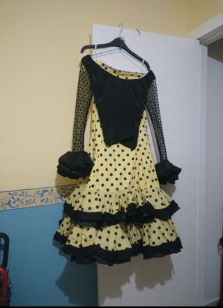 Vestido Flamenca Amarillo Lunares Negros