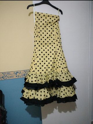 Vestido Flamenca Amarillo Lunares Negros