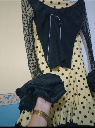 Vestido Flamenca Amarillo Lunares Negros