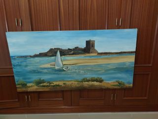 Cuadro al óleo Velero en el mar.  Sancti Petri