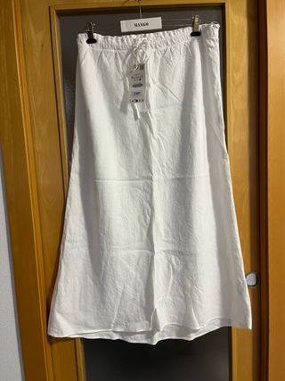 Falda midi lino  100% zara