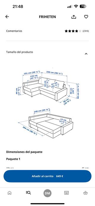 Sofá Cama Chaise Longue Ikea Bomstad Negro