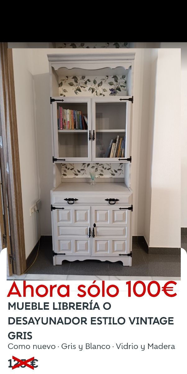 PRECIOSO MUEBLE LIBRERÍA/DESAYUNADOR VINTAGE GRIS