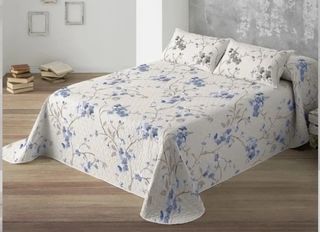 Colcha bouti 180 cm floral blanco y azul