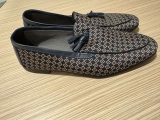 Mocassini Pollini Blu Tessuto e Pelle