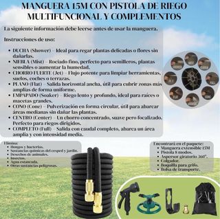 Manguera Extensible 15m + Pistola 8 Modos