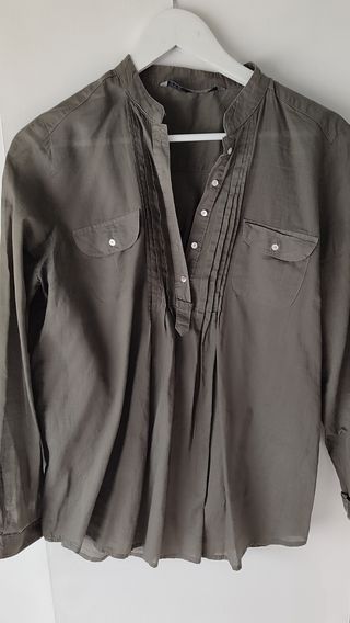 Camisa Zara Verde Militar Talla M