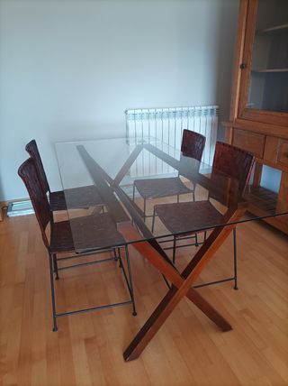 4 Sillas Vintage Cuero y Hierro Forjado Becara