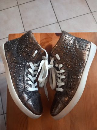 Scarpe donna sneakers alte marroni/oro Gold & Gold